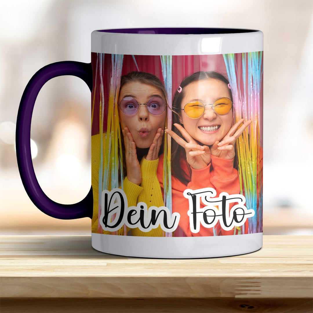 Personalisierbare Fototasse mit farbigem Henkel und Innenseite - violett - all - yours24