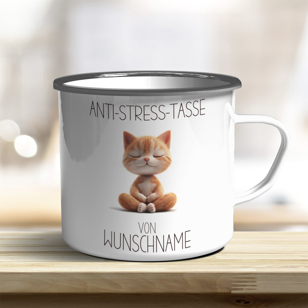 Personalisierbarer Anti Stress Emaille Becher mit süßem Tiermotiv und Wunschnamen - all - yours24