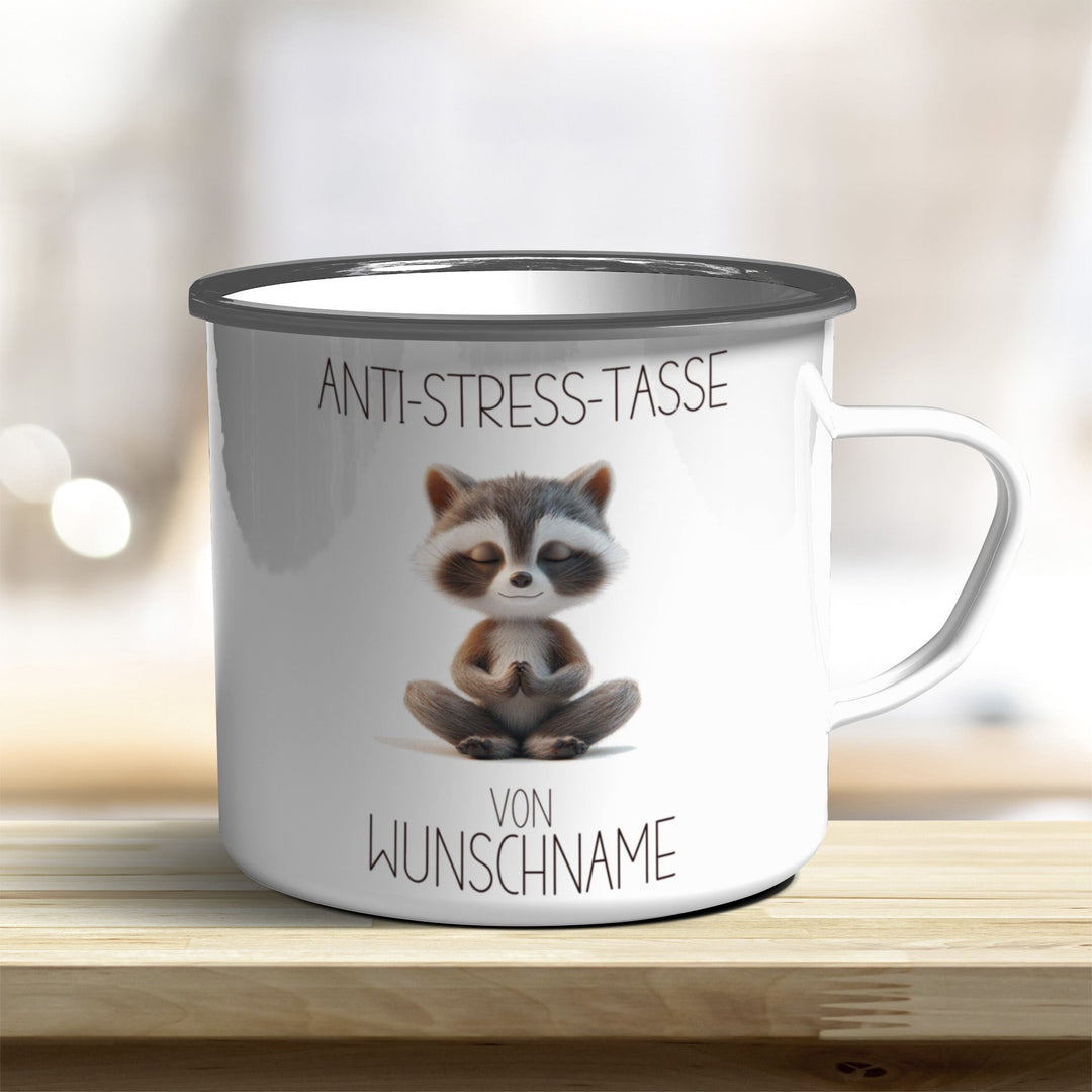 Personalisierbarer Anti Stress Emaille Becher mit süßem Tiermotiv und Wunschnamen - all - yours24