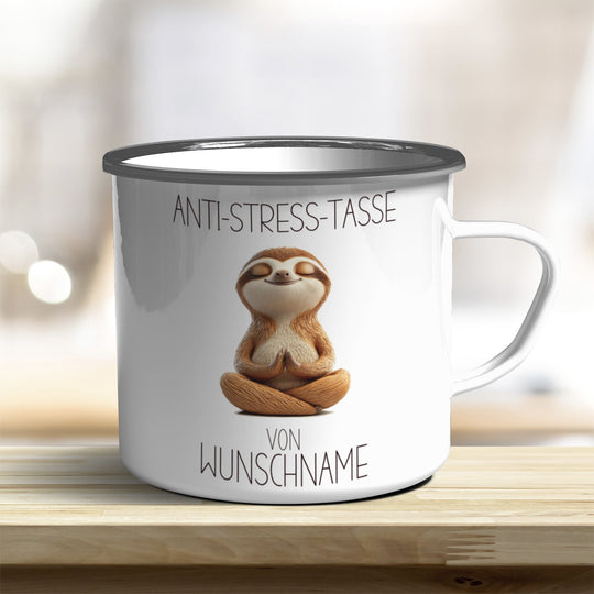 Personalisierbarer Anti Stress Emaille Becher mit süßem Tiermotiv und Wunschnamen - all - yours24