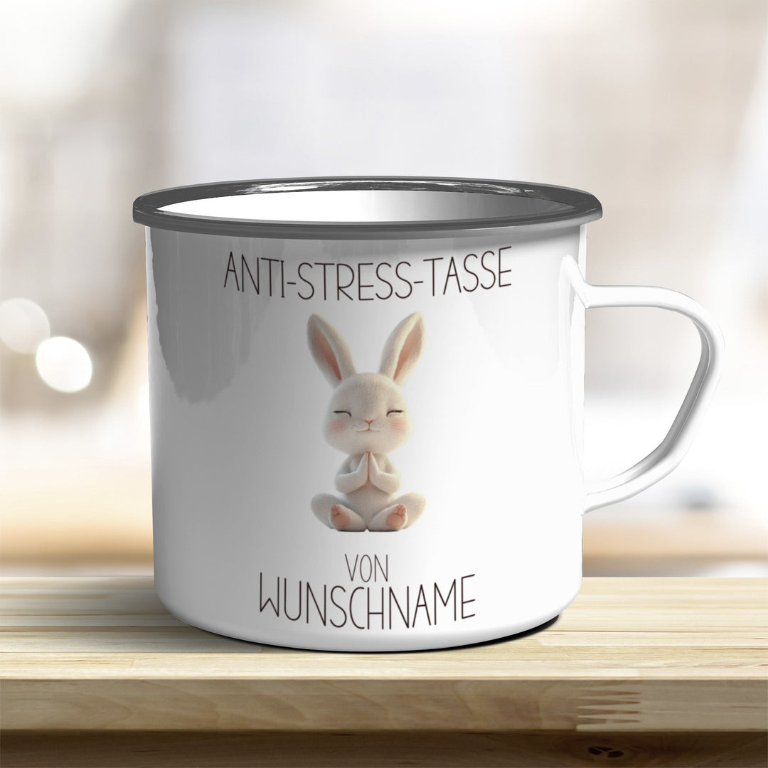 Personalisierbarer Anti Stress Emaille Becher mit süßem Tiermotiv und Wunschnamen - all - yours24