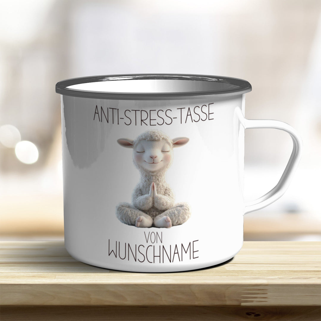 Personalisierbarer Anti Stress Emaille Becher mit süßem Tiermotiv und Wunschnamen - all - yours24