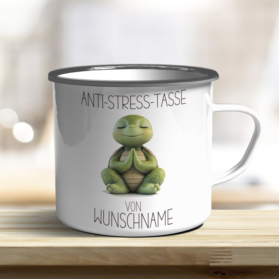 Personalisierbarer Anti Stress Emaille Becher mit süßem Tiermotiv und Wunschnamen - all - yours24