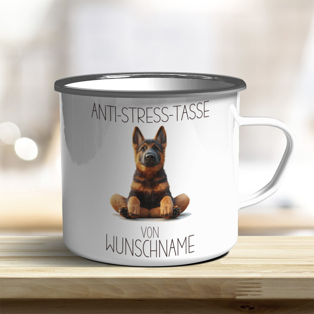 Personalisierbarer Anti Stress Emaille Becher mit süßem Tiermotiv und Wunschnamen - all - yours24