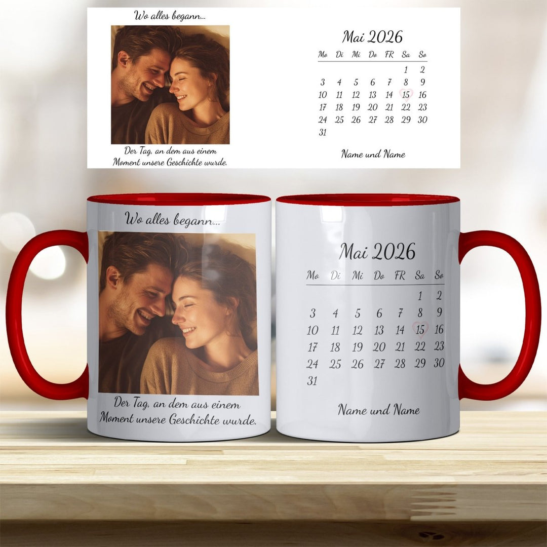 Personalisierte Tasse Als alles begann – mit Foto, Kalender & Namen - all - yours24