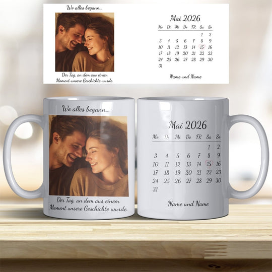 Personalisierte Tasse Als alles begann – mit Foto, Kalender & Namen - all - yours24