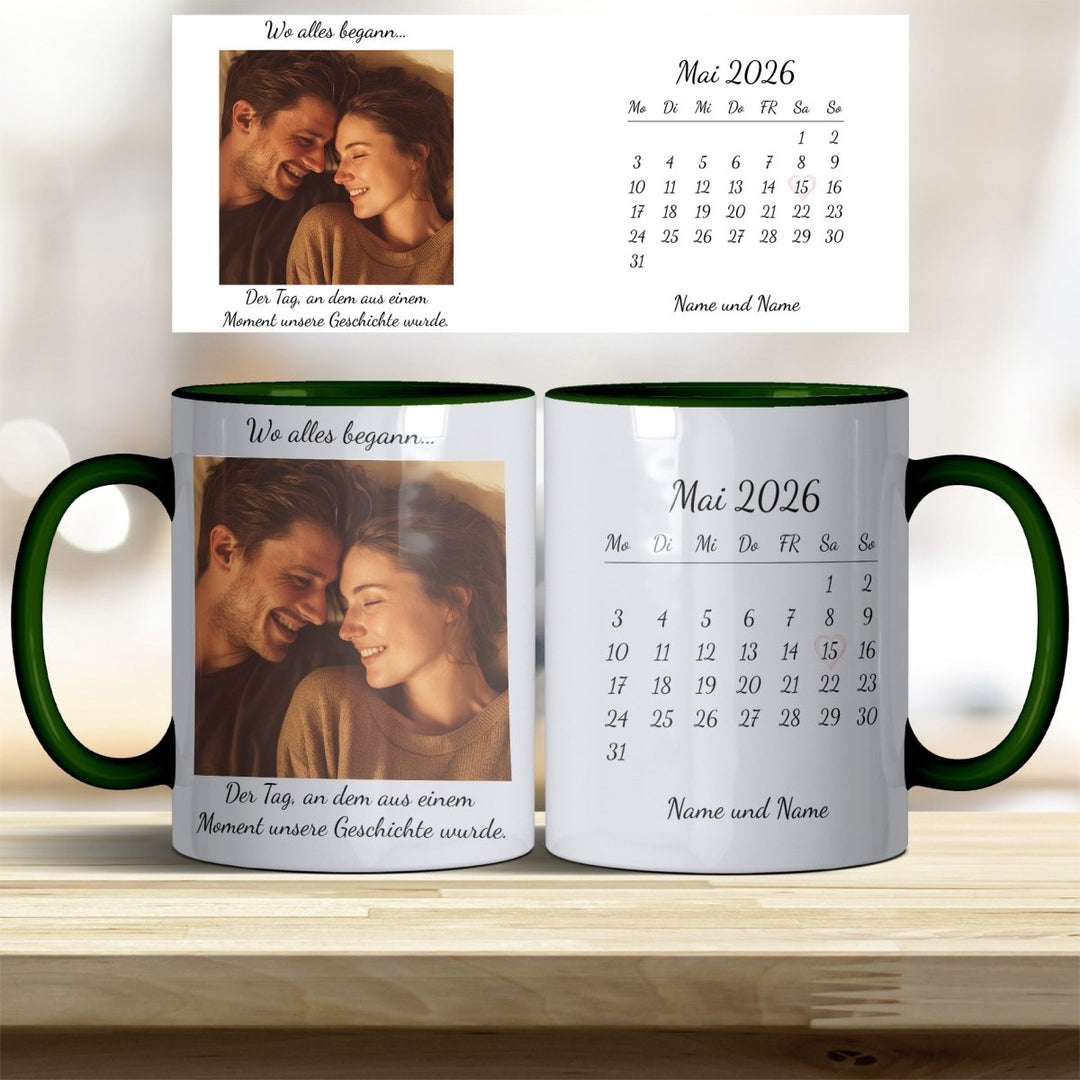 Personalisierte Tasse Als alles begann – mit Foto, Kalender & Namen - all - yours24