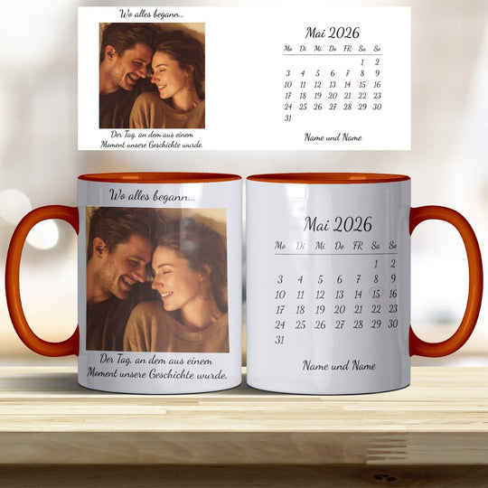 Personalisierte Tasse Als alles begann – mit Foto, Kalender & Namen - all - yours24