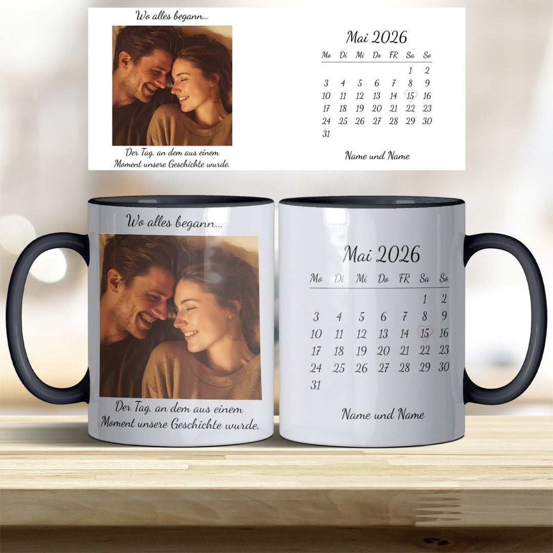 Personalisierte Tasse Als alles begann – mit Foto, Kalender & Namen - all - yours24