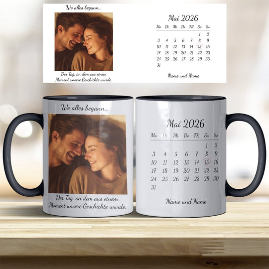 Personalisierte Tasse Als alles begann – mit Foto, Kalender & Namen - all - yours24