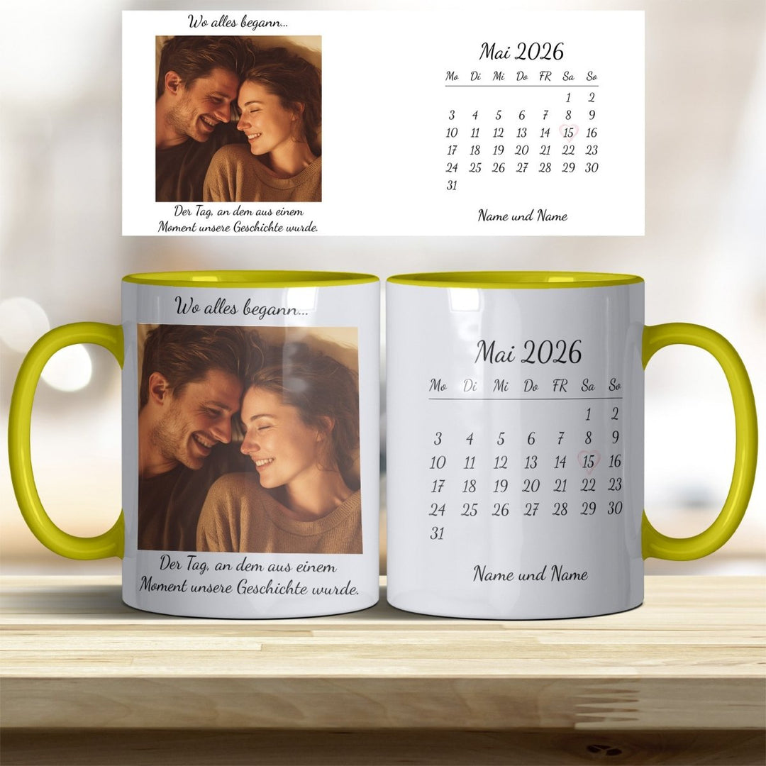 Personalisierte Tasse Als alles begann – mit Foto, Kalender & Namen - all - yours24