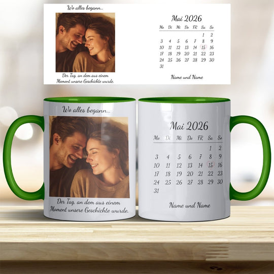 Personalisierte Tasse Als alles begann – mit Foto, Kalender & Namen - all - yours24