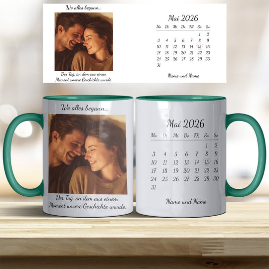 Personalisierte Tasse Als alles begann – mit Foto, Kalender & Namen - all - yours24
