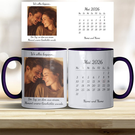 Personalisierte Tasse Als alles begann – mit Foto, Kalender & Namen - all - yours24