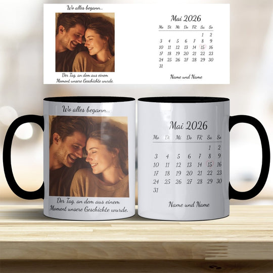 Personalisierte Tasse Als alles begann – mit Foto, Kalender & Namen - all - yours24
