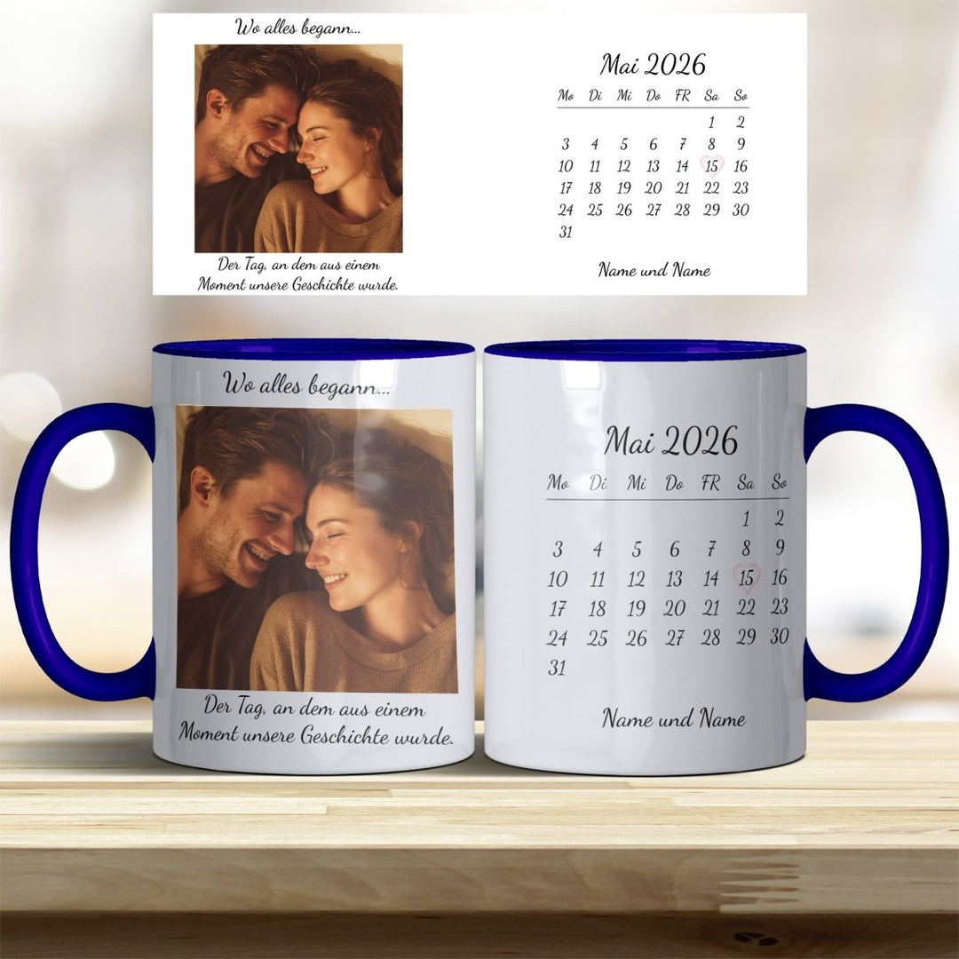 Personalisierte Tasse Als alles begann – mit Foto, Kalender & Namen - all - yours24