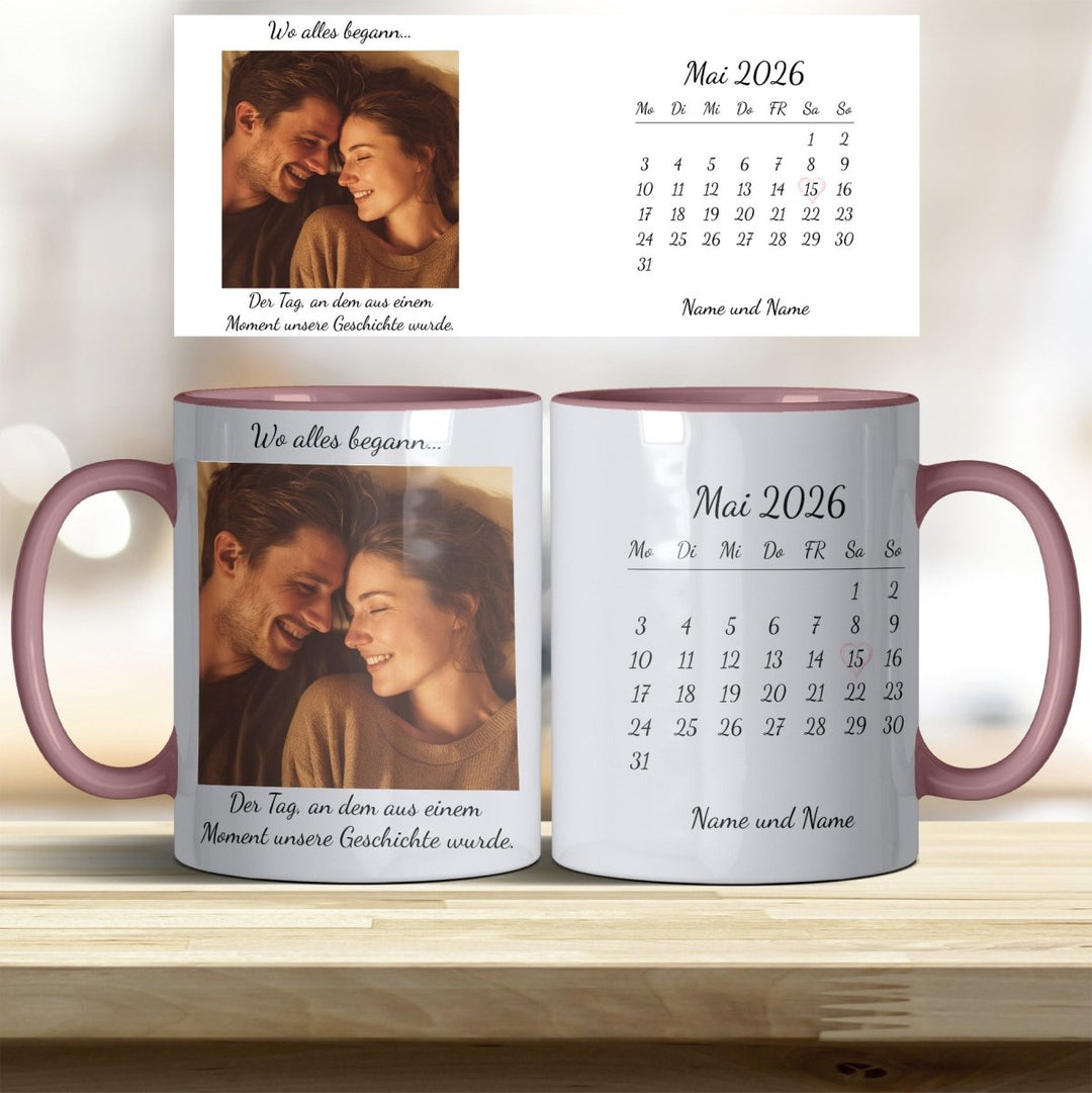 Personalisierte Tasse Als alles begann – mit Foto, Kalender & Namen - all - yours24