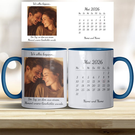 Personalisierte Tasse Als alles begann – mit Foto, Kalender & Namen - all - yours24