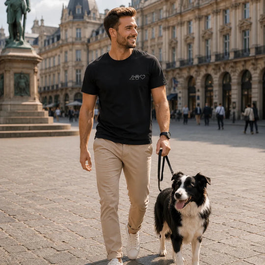 Personalisiertes Hunde T-Shirt in Schwarz mit Hund-Pfote-Herz Icon und Namen