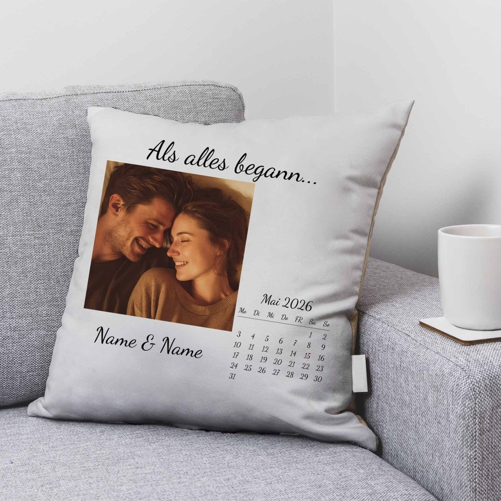 Personalisiertes Kissen Als alles begann – mit Foto, Kalender & Namen - all - yours24