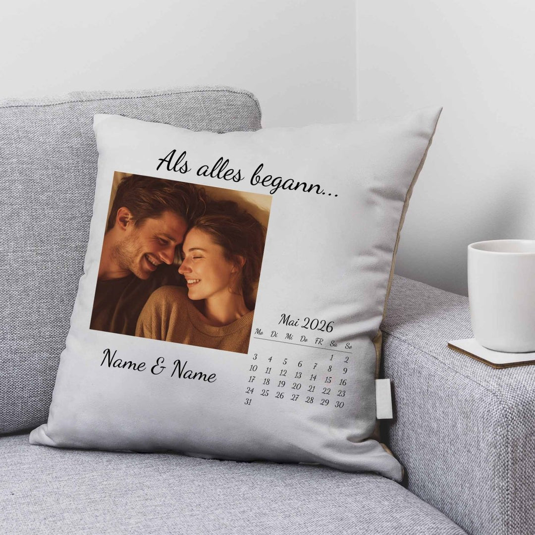 Personalisiertes Kissen Als alles begann – mit Foto, Kalender & Namen - all - yours24