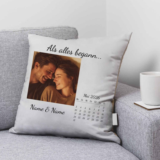 Personalisiertes Kissen Als alles begann – mit Foto, Kalender & Namen - all - yours24