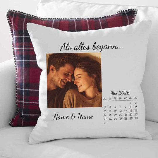 Personalisiertes Kissen Als alles begann – mit Foto, Kalender & Namen - all - yours24