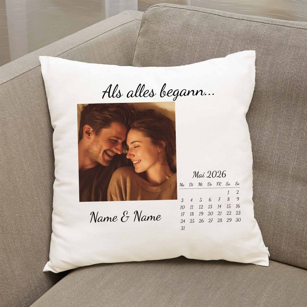 Personalisiertes Kissen Als alles begann – mit Foto, Kalender & Namen - all - yours24