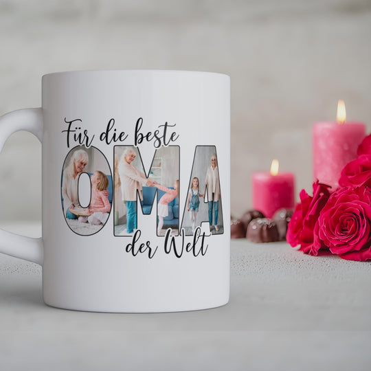 Für die Beste Oma der Welt Herzhenkel Tasse mit Foto Keramik