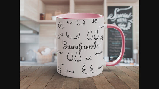 Kaffeebecher Tasse Busenfreundin – Lustiges Geschenk mit trendigen Rand- und Henkelfarben