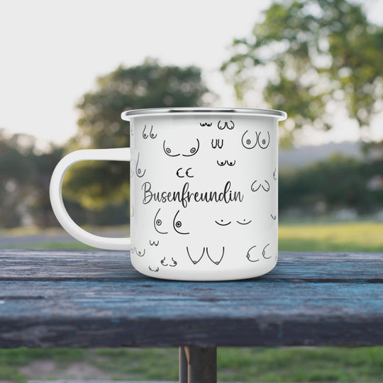 Emaillebecher Tasse Busenfreundin – Lustiges Geschenk, für Camper, Outdoortasse