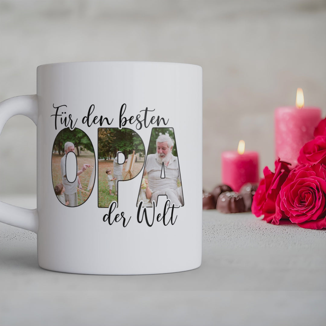Für den Besten Opa der Welt Herzhenkel Tasse mit Foto Keramik