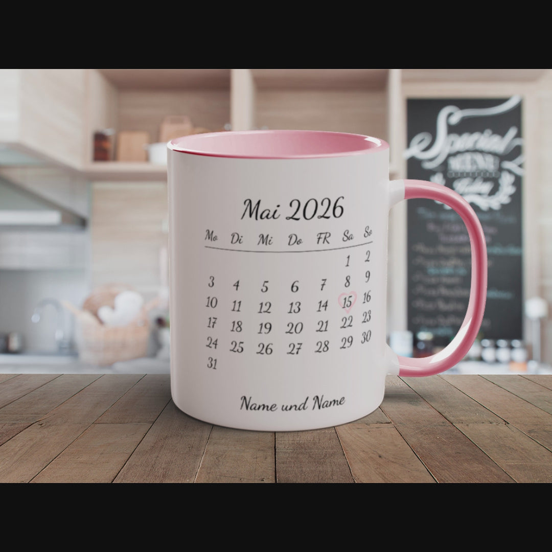 Hochzeitsgeschenk Tasse personalisiert – Foto & Kalender Datum