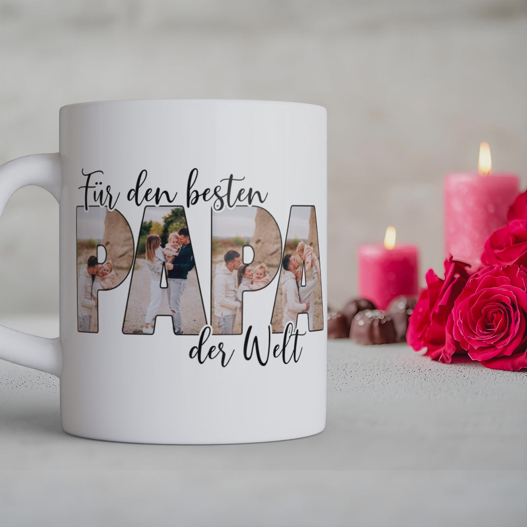 Für den Besten Papa der Welt Herzhenkel Tasse mit Foto Keramik