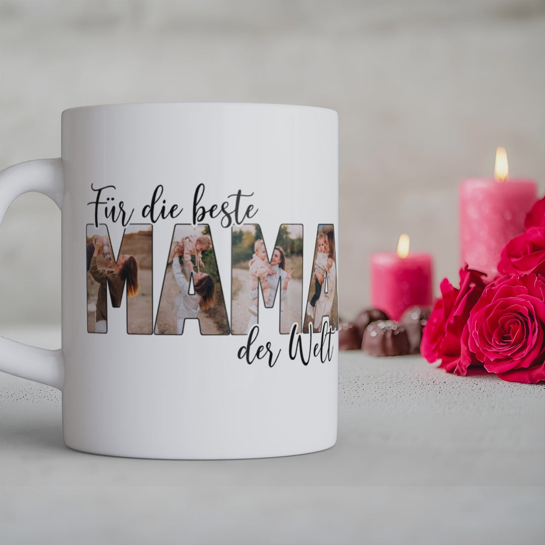 Für die Beste Mama der Welt Herzhenkel Tasse mit Foto Keramik