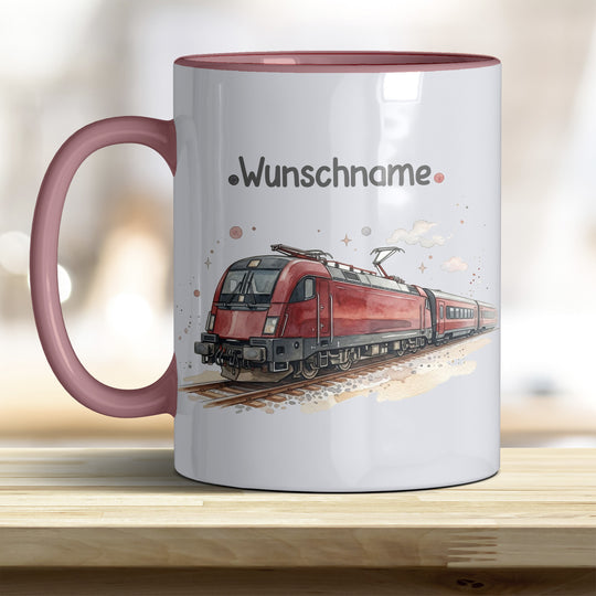 Kindertasse Zug personalisierbar mit Namen in verschiedenen Farben