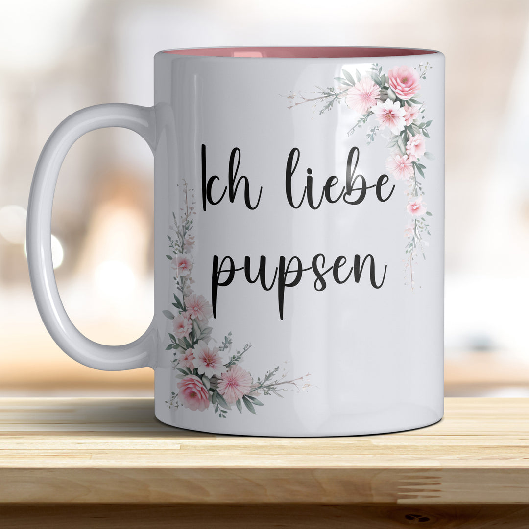 Ich liebe pupsen: Keramik-Kaffeebecher – Humorvoll & Hochwertig - Innen rosa