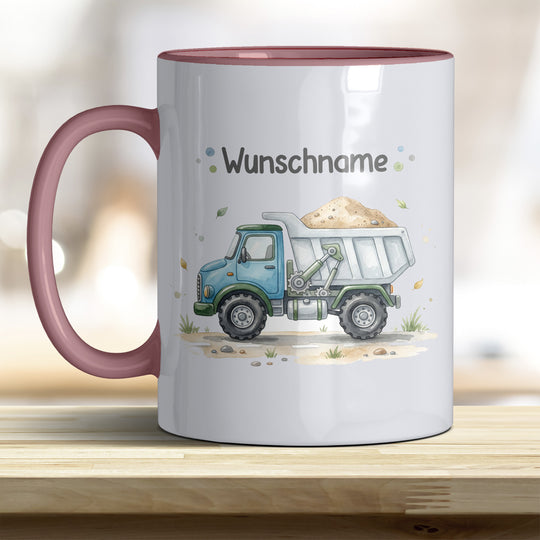Kindertasse LKW personalisierbar mit Namen in verschiedenen Farben