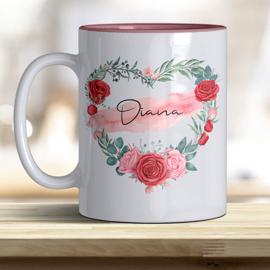 all-yours24 Tasse Rosen Herz Name Geschenkideen Tasse mit Spruch Geschenke Kaffee-Tasse