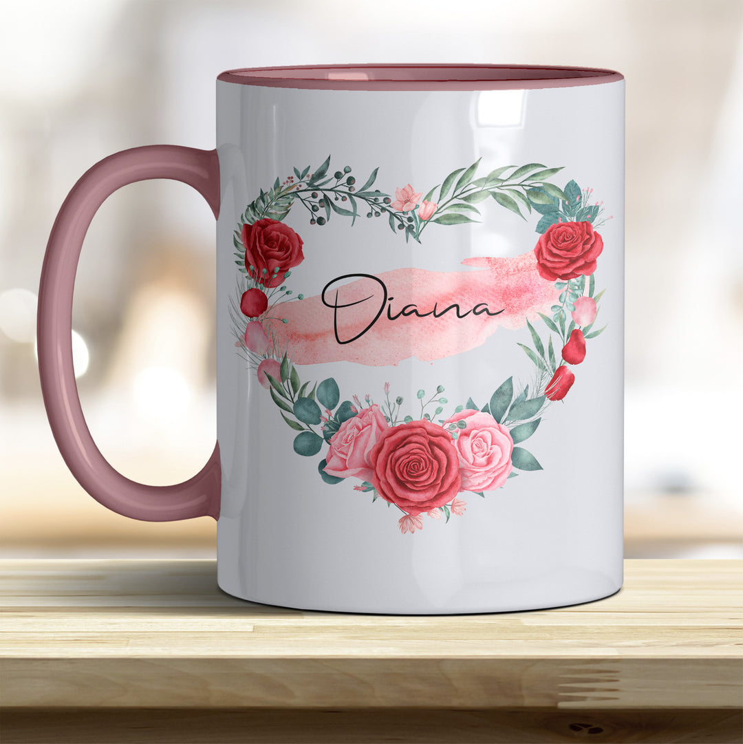 all-yours24 Tasse Rosen Herz Name Geschenkideen Tasse mit Spruch Geschenke Kaffee-Tasse