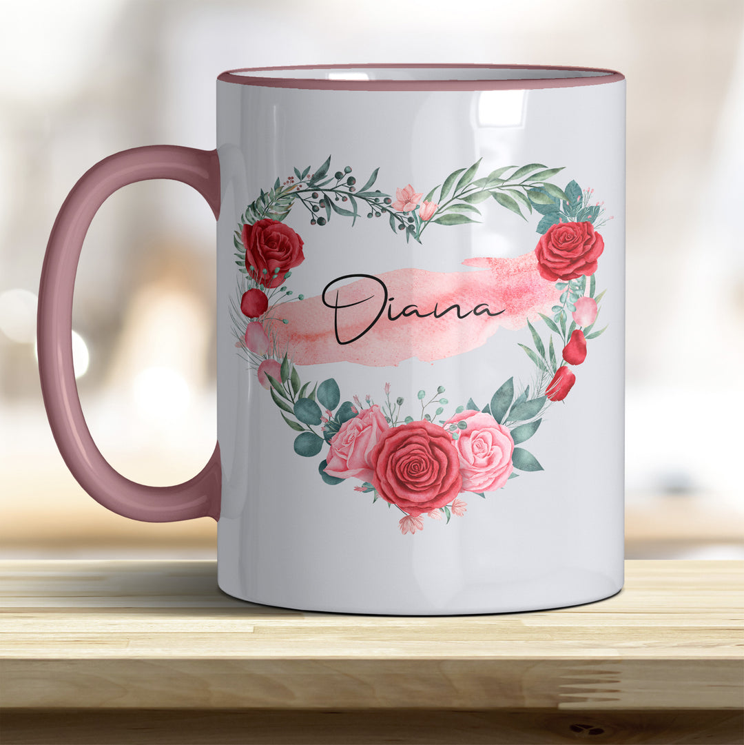 all-yours24 Tasse Rosen Herz Name Geschenkideen Tasse mit Spruch Geschenke Kaffee-Tasse