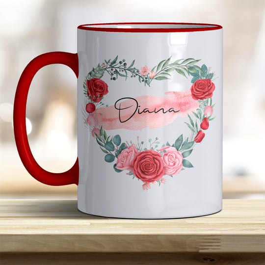 all-yours24 Tasse Rosen Herz Name Geschenkideen Tasse mit Spruch Geschenke Kaffee-Tasse