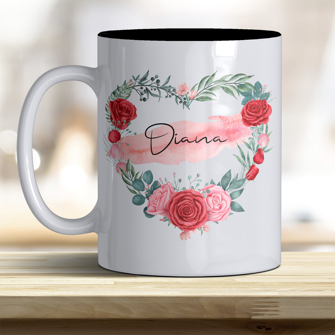 all-yours24 Tasse Rosen Herz Name Geschenkideen Tasse mit Spruch Geschenke Kaffee-Tasse