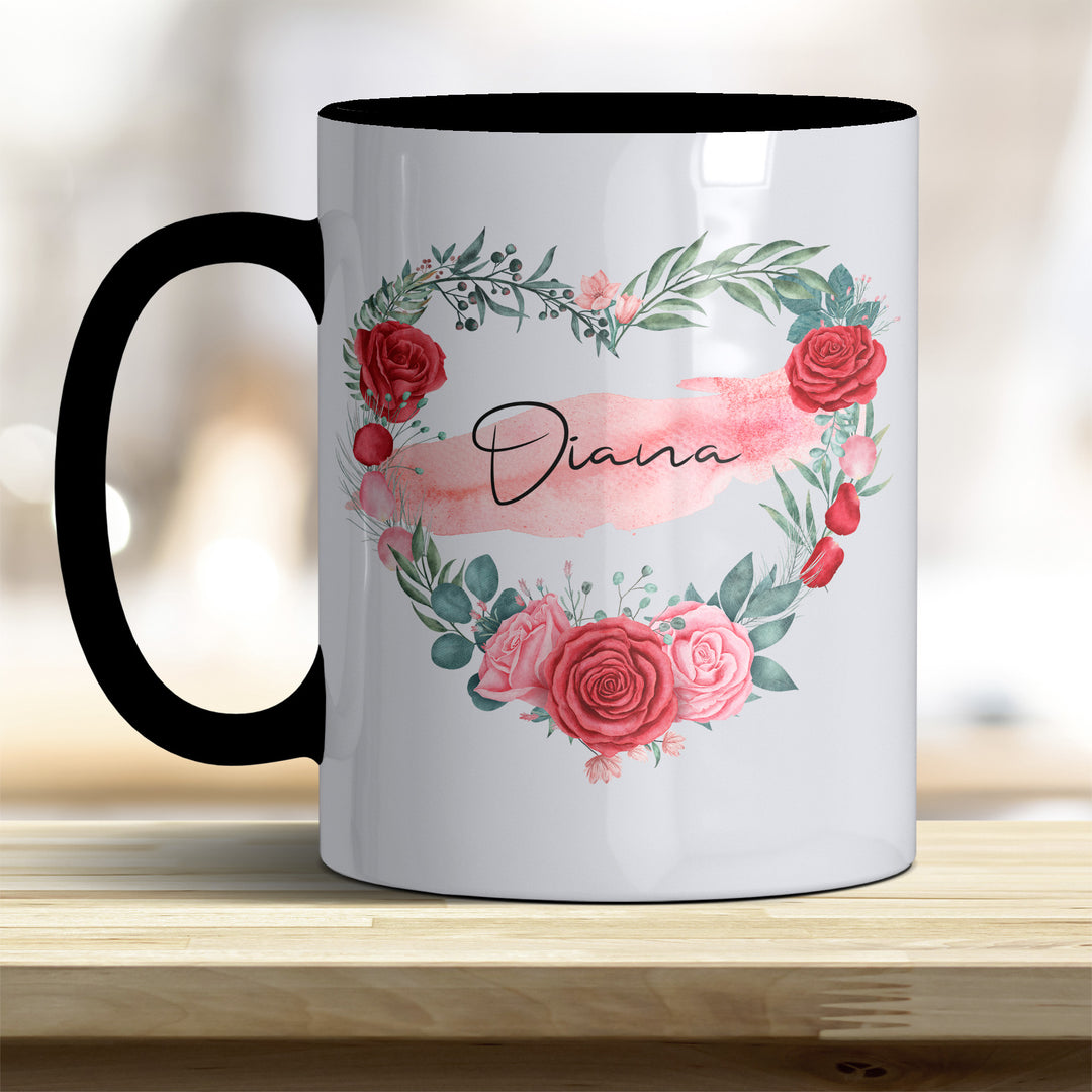 all-yours24 Tasse Rosen Herz Name Geschenkideen Tasse mit Spruch Geschenke Kaffee-Tasse