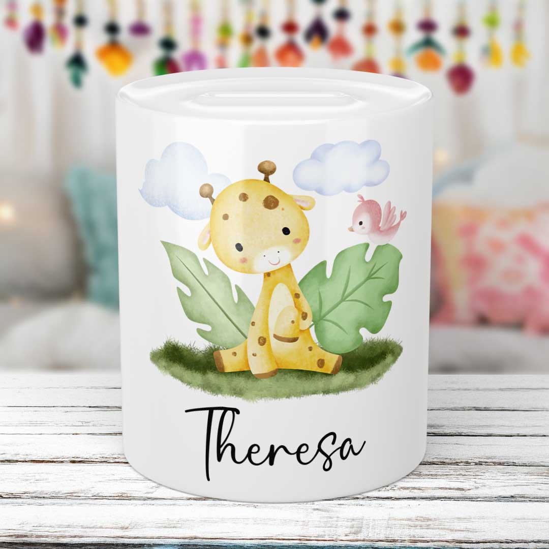 Spardose Süße Giraffe mit Name - all - yours24