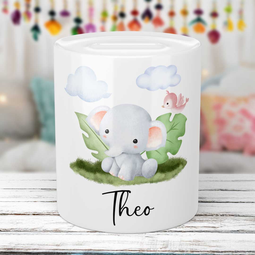 Spardose Süßer Elefant mit Name - all - yours24