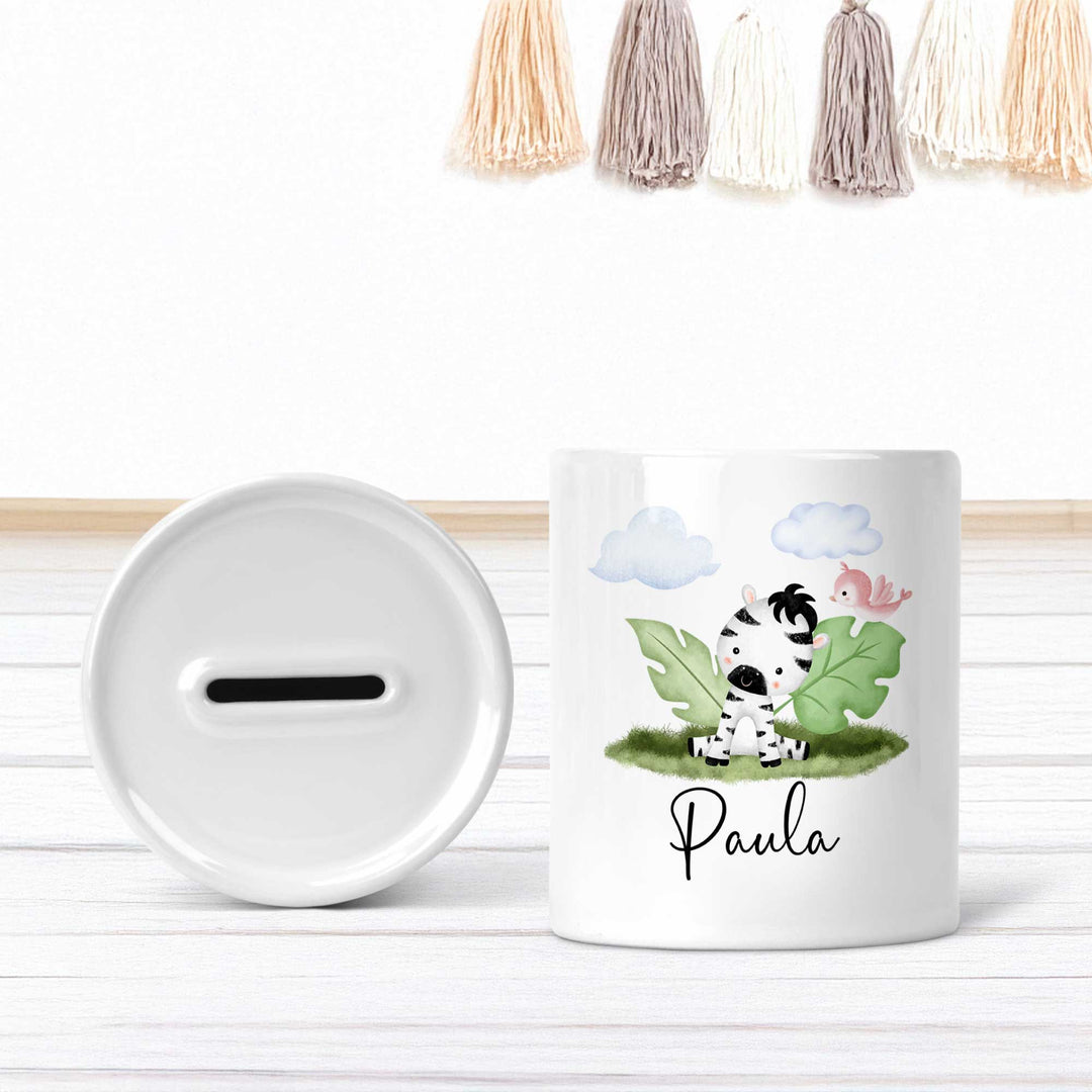 Spardose süßes Zebra mit Name - all - yours24