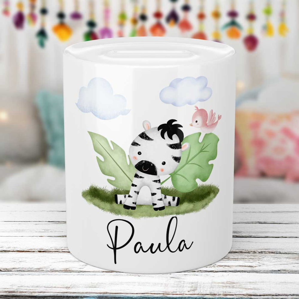 Spardose süßes Zebra mit Name - all - yours24