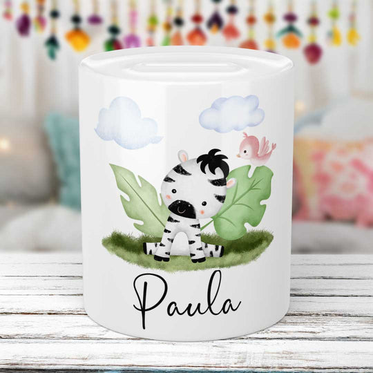 Spardose süßes Zebra mit Name - all - yours24