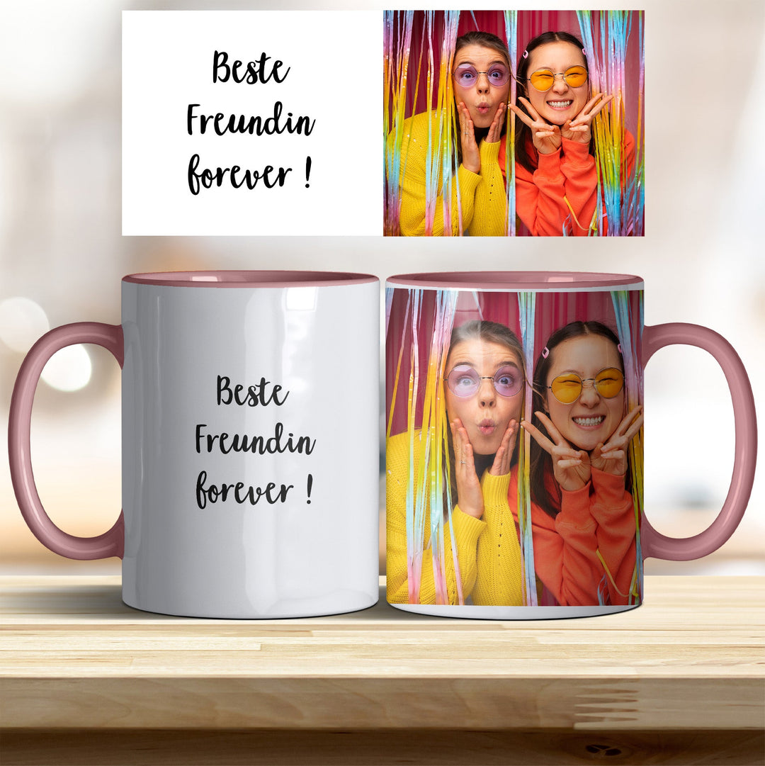 Tasse Beste Freundin forever personalisierbar mit Text und Foto in verschiedenen trendigen Farben - all - yours24